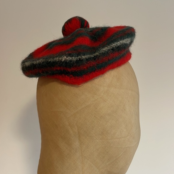 Retro Severson Tam Beret Wool Red Pom Hat Scotland Bagpipe Winter Prep Academia - Picture 12 of 15